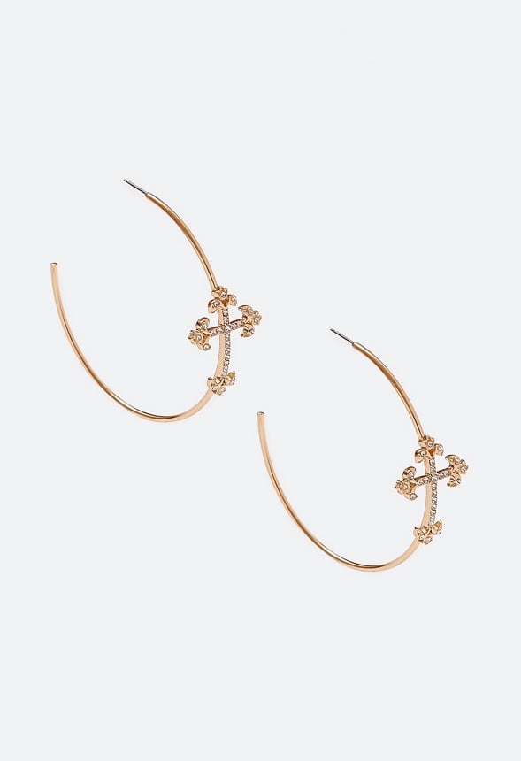 Joy Glass Cross Hoop Earring Crystal/Gold