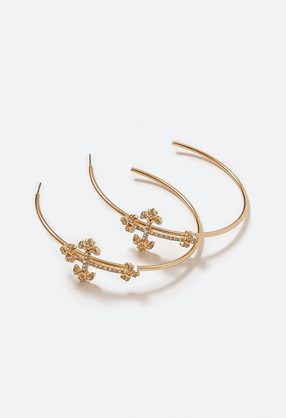 Joy Glass Cross Hoop Earring Crystal/Gold