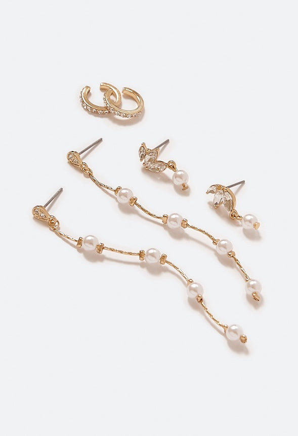 Daisy Pearl and Crystal Earring Multipack Cream/Gold
