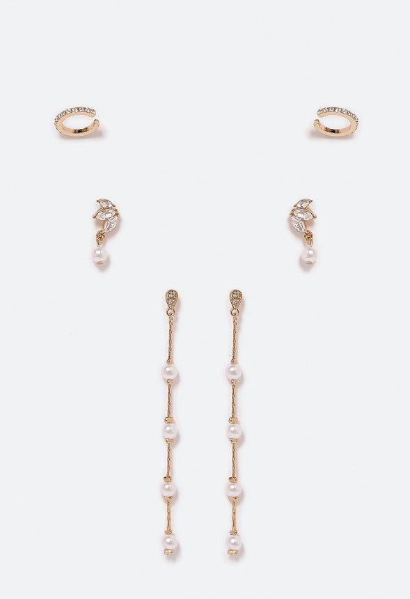 Daisy Pearl and Crystal Earring Multipack Cream/Gold