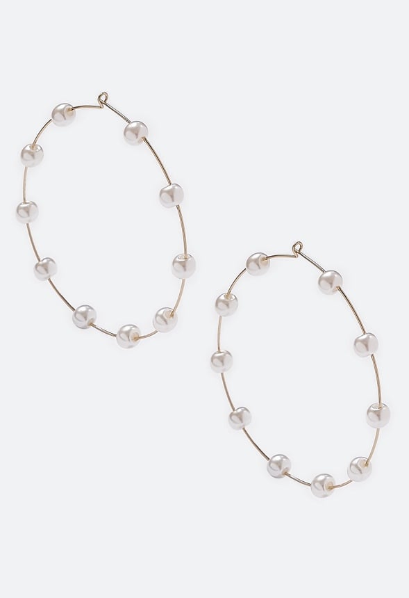 Alaia Spaced Pearl Hoop Earring Cream/Gold