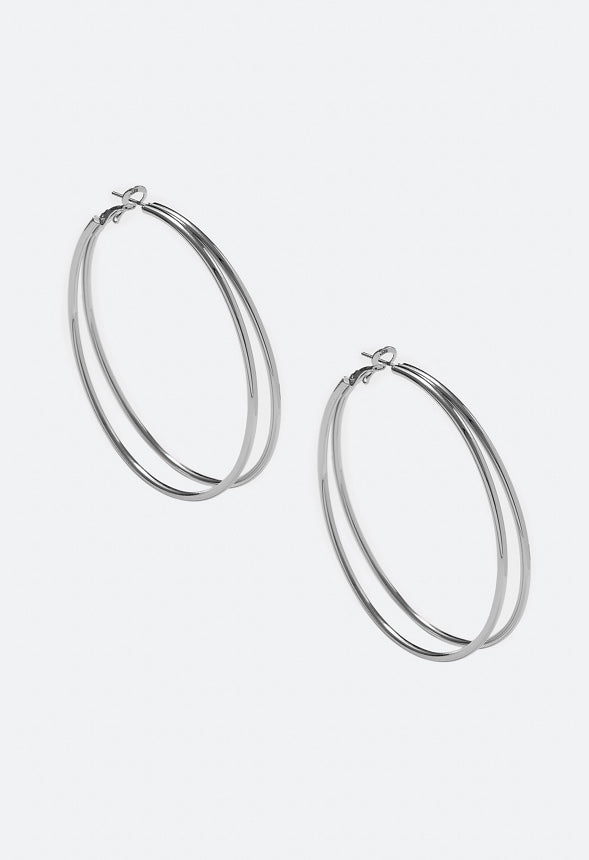 Belen Fine Double Hoop Earrings Silver