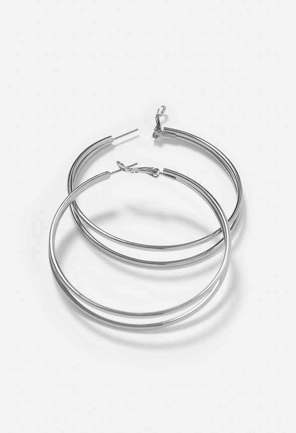Belen Fine Double Hoop Earrings Silver