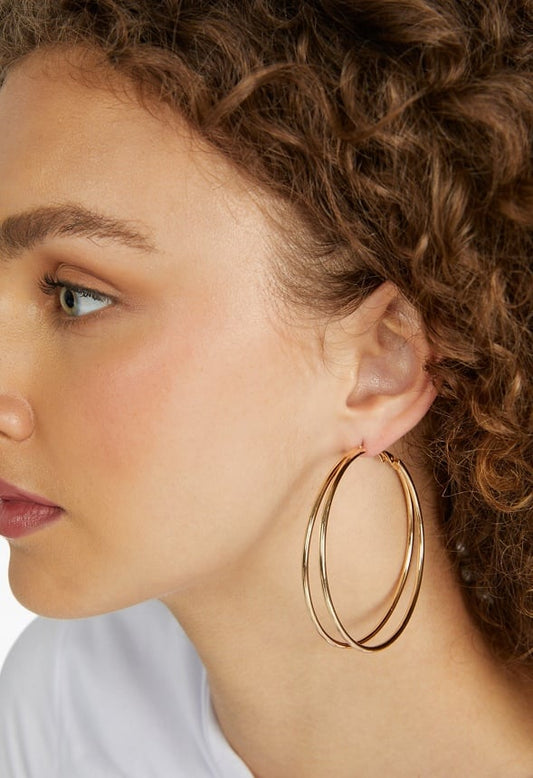 Belen Fine Double Hoop Earrings Gold