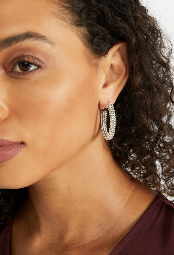 Jane 2 Pair Pack Hoop Earrings Crystal/ Silver