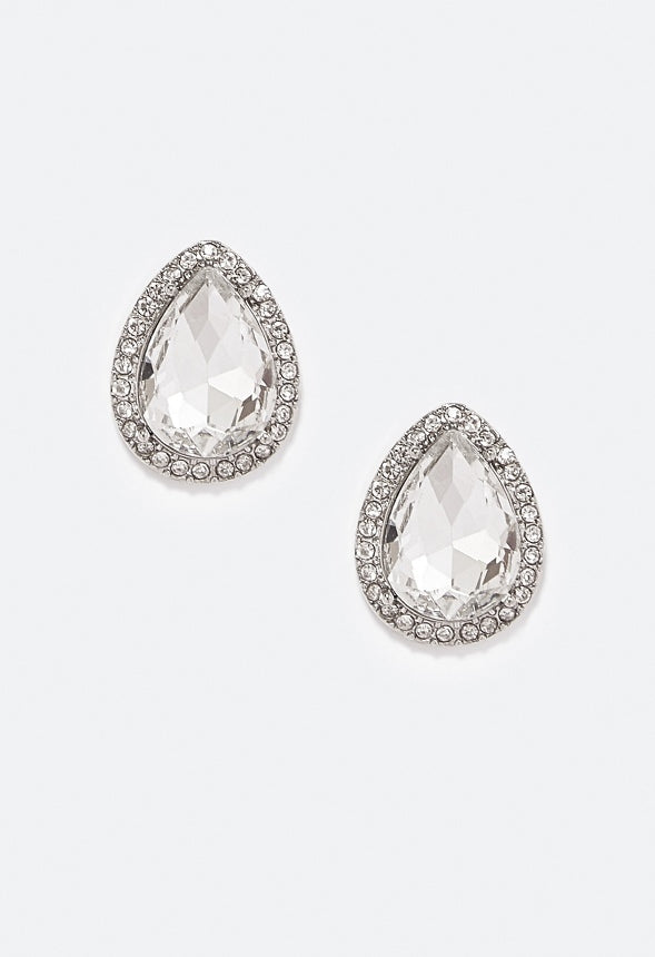 Bianca Glass Teardrop Stud Earrings Silver