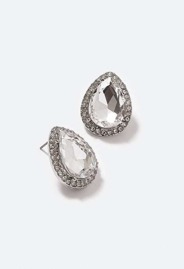 Bianca Glass Teardrop Stud Earrings Silver