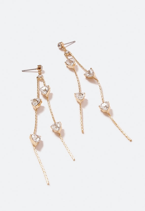 Kendall Spaced Heart Strand Earrings  Crystal/ Gold