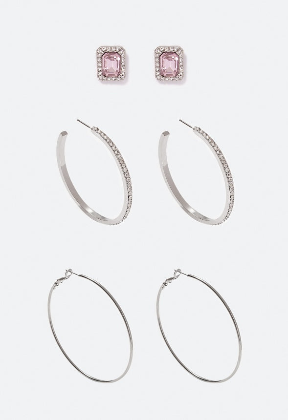 Taylor Mixed 3 Pair Pack Hoop Earrings Pink/ Silver