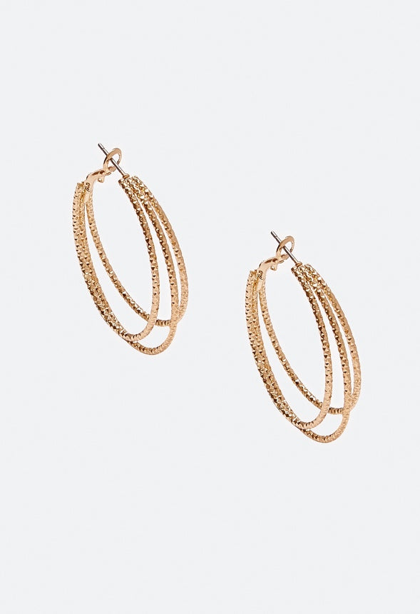 Vera Textured Triple Hoop Earrings Gold