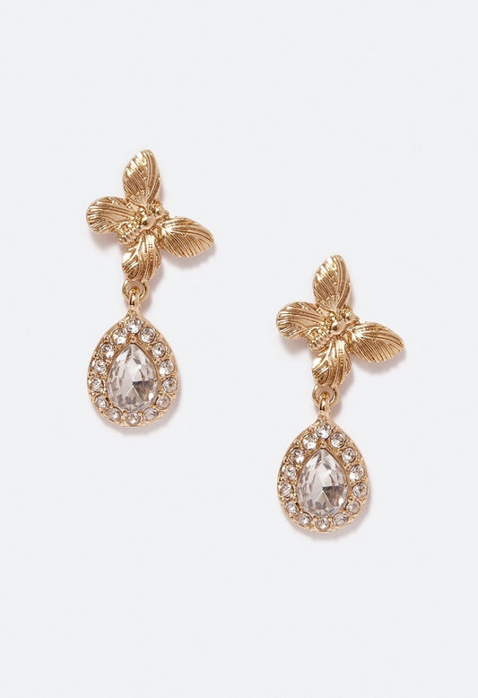 Aarna Butterfly & Teardrop Earrings Crystal/ Gold