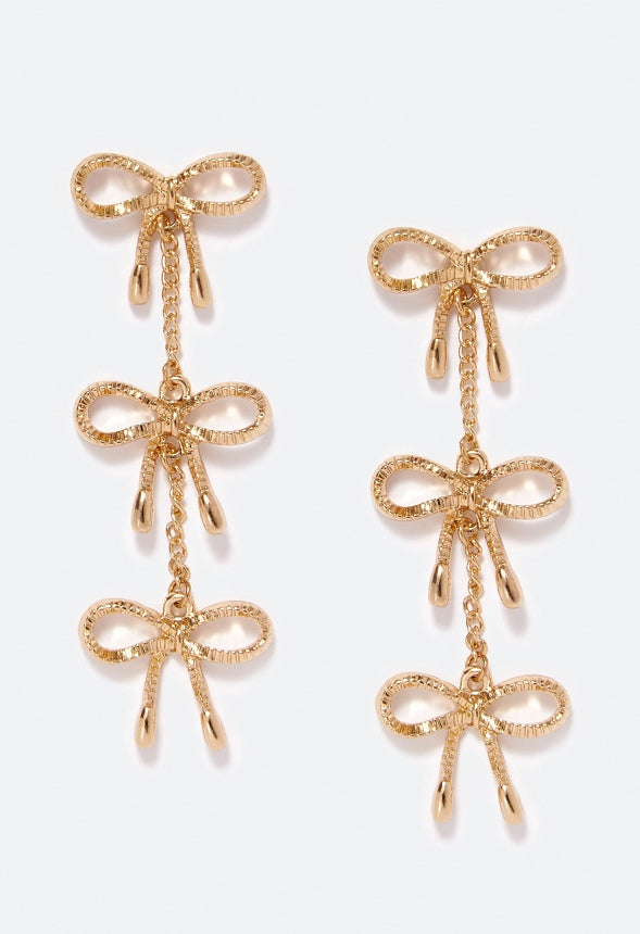 Willa Bow Detailed Strand Earrings Crystal/ Gold
