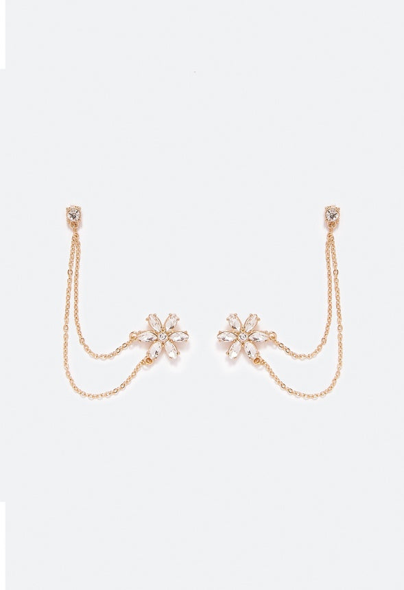 Kiera Linked Glass Flower Stud Crystal/ Gold