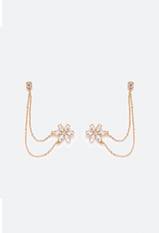 Kiera Linked Glass Flower Stud Crystal/ Gold