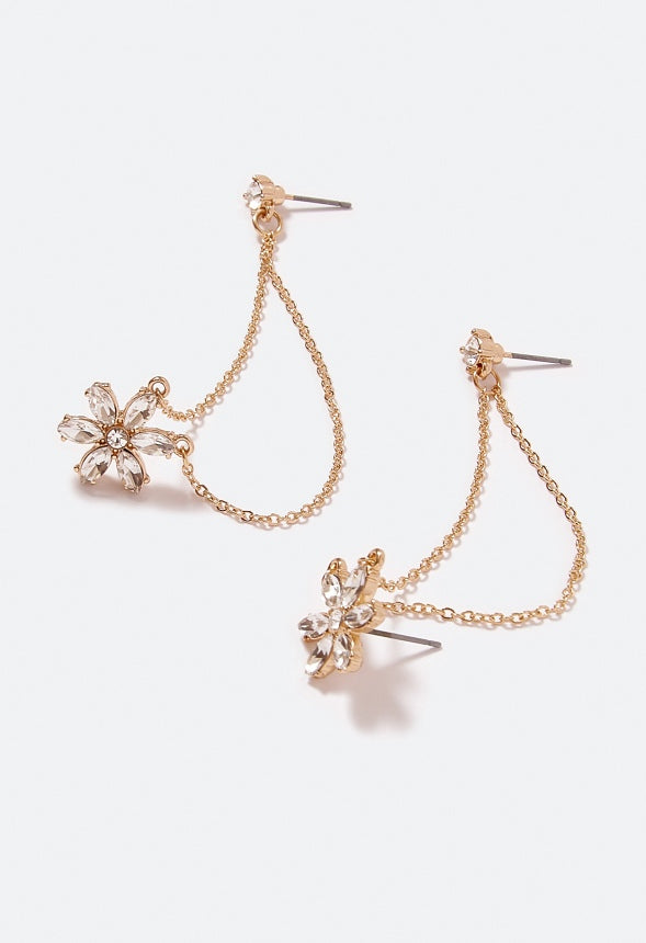 Kiera Linked Glass Flower Stud Crystal/ Gold