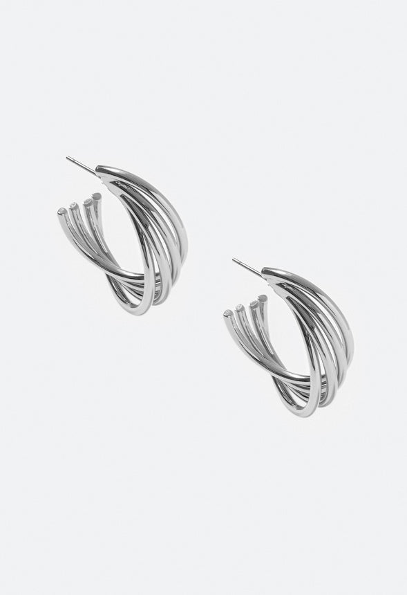 Azaria Smooth Twist Hoop Earrings Silver