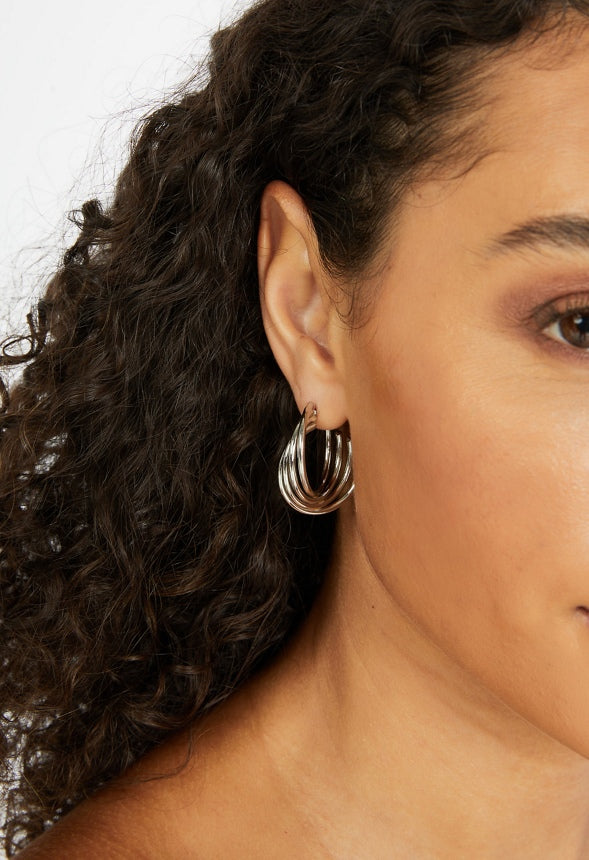 Azaria Smooth Twist Hoop Earrings Silver