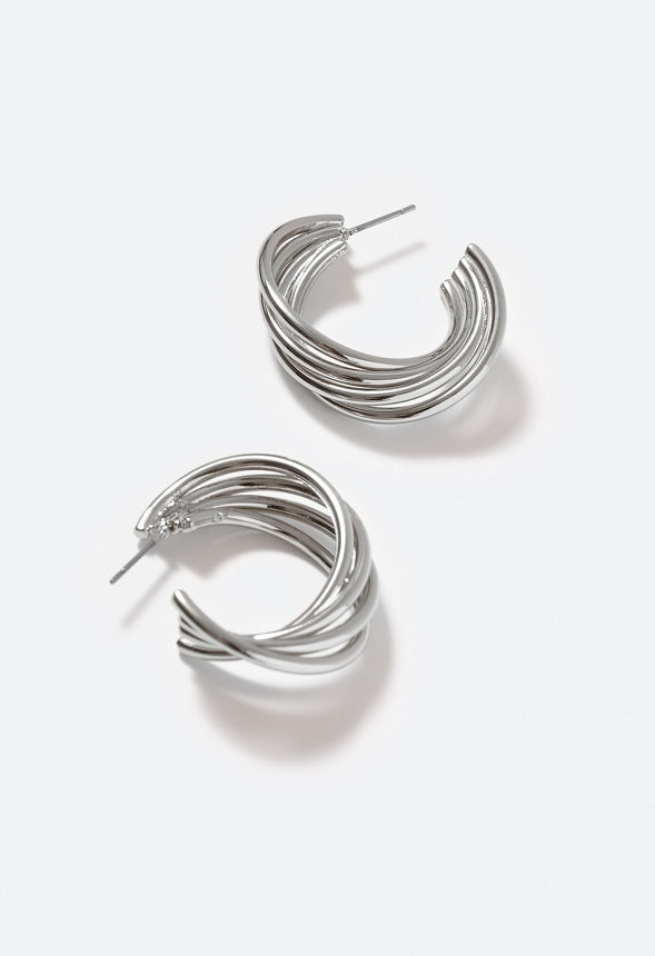 Azaria Smooth Twist Hoop Earrings Silver