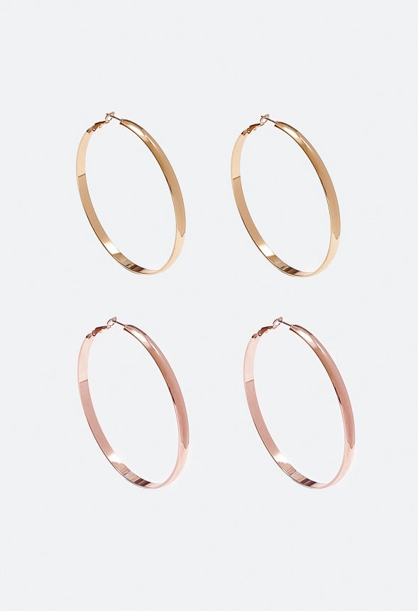 Raquel 2 Pair Pack Oversized Hoop Earrings Gold/ Rosegold