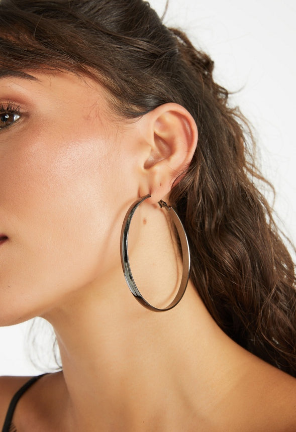 Raquel 2 Pair Pack Oversized Hoop Earrings Rho/ Gunmetal