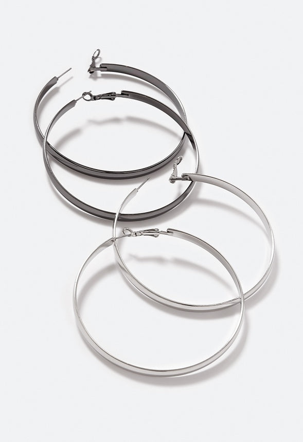 Raquel 2 Pair Pack Oversized Hoop Earrings Rho/ Gunmetal