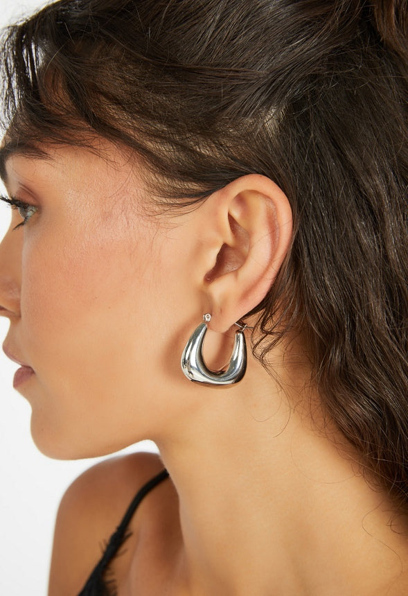 Winter Square Hoop Earrings Silver