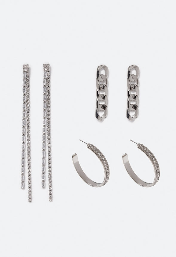 Rylan Cubic Zirconia 3 Pair Pack Mix Earrings Silver