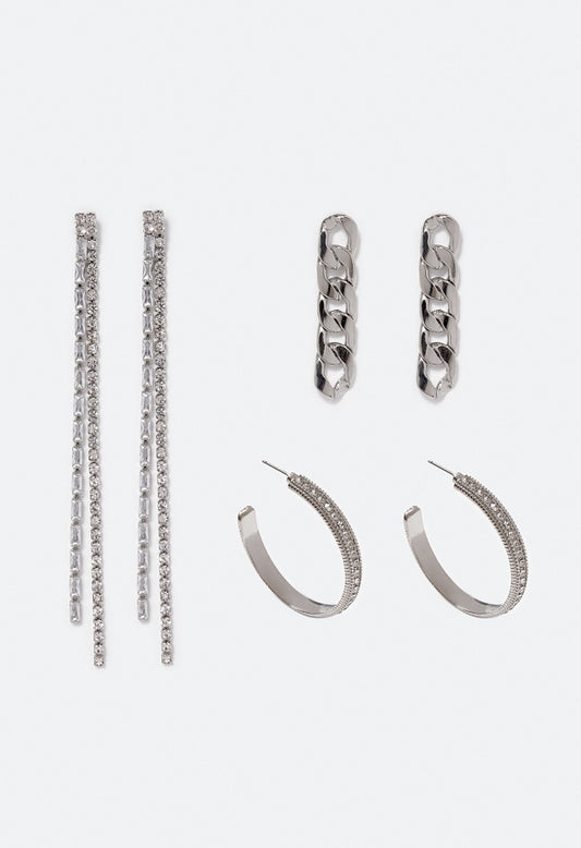 Rylan Cubic Zirconia 3 Pair Pack Mix Earrings Silver