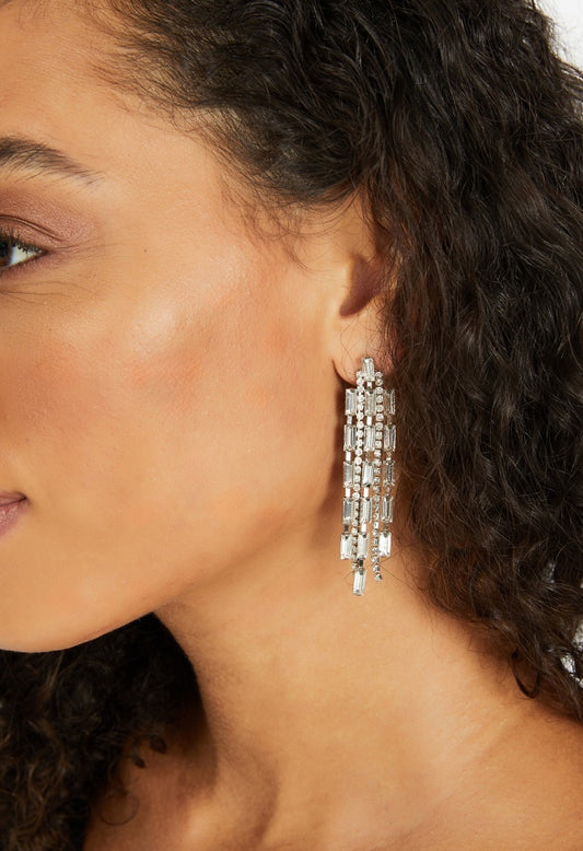 Sky Cubic Zirconia Baguette Drop Earrings Silver