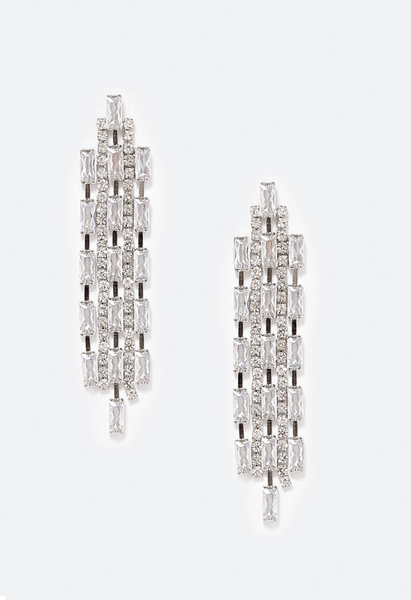 Sky Cubic Zirconia Baguette Drop Earrings Silver