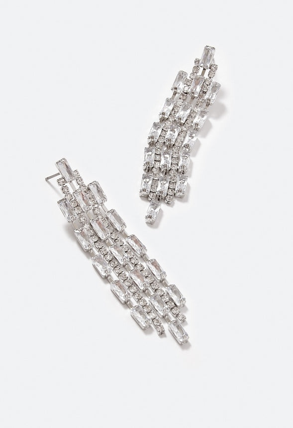 Sky Cubic Zirconia Baguette Drop Earrings Silver