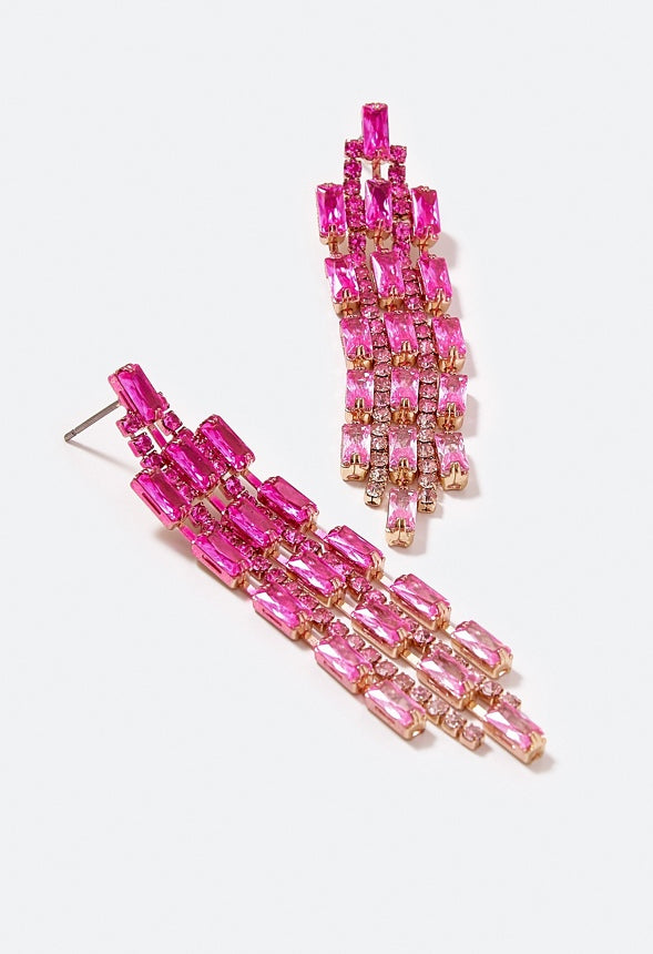 Sky Cubic Zirconia Baguette Drop Earrings Pink/ Gold