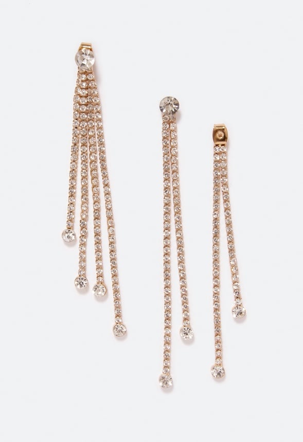 India Rhinestone Strand Earrings  Crystal/ Gold