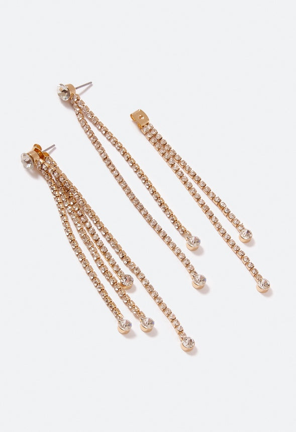 India Rhinestone Strand Earrings  Crystal/ Gold