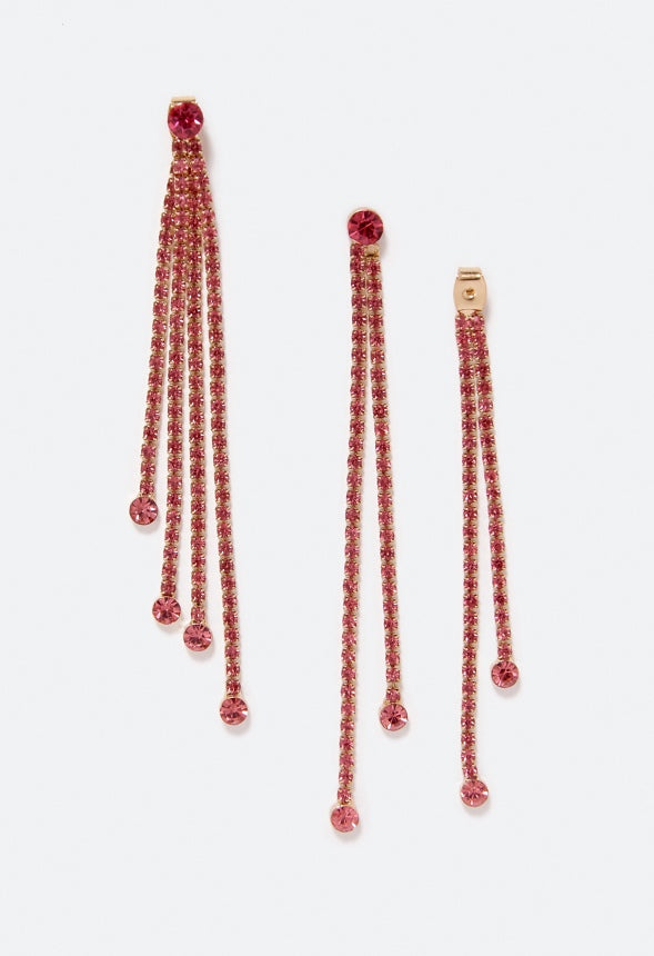 India Rhinestone Strand Earrings  Pink/ Gold