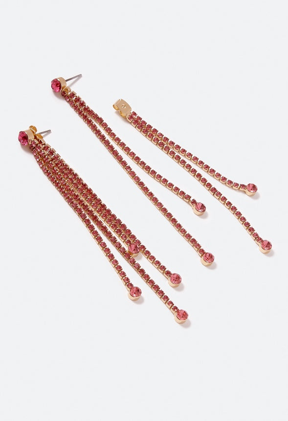 India Rhinestone Strand Earrings  Pink/ Gold