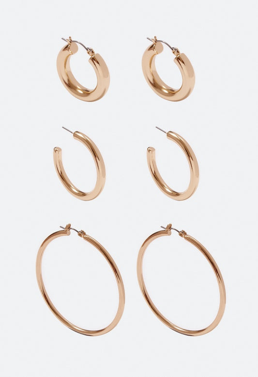 3-Pair Pack Zara Smooth Hoop Earrings Gold