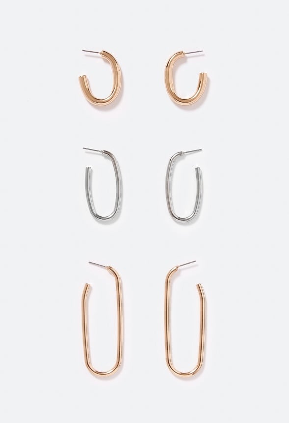 3-Pair Pack Vida Oval Hoop Earrings Gold/ Silver