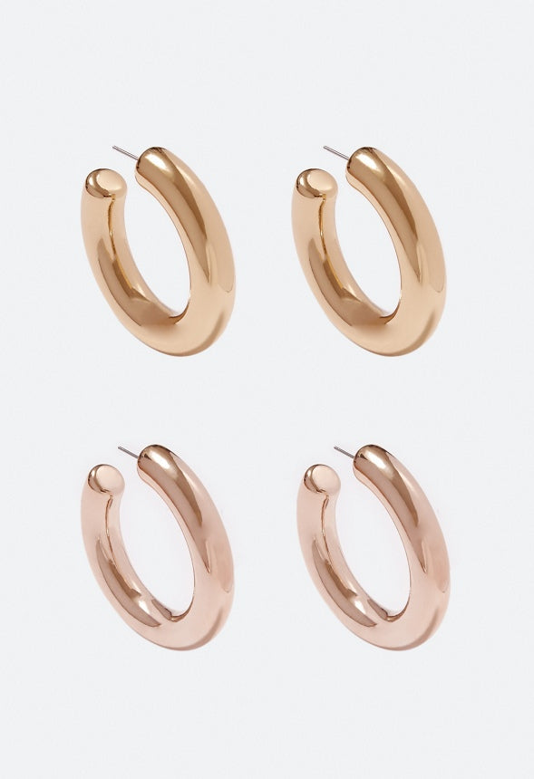 2-Pair Pack Magda Mixed Plating Hoop Earrings Gold/ Rosegold