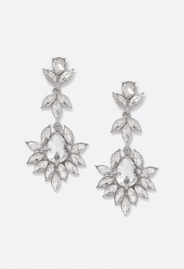 Elina Glass Stones Floral Drop Earrings Crystal/ Silver