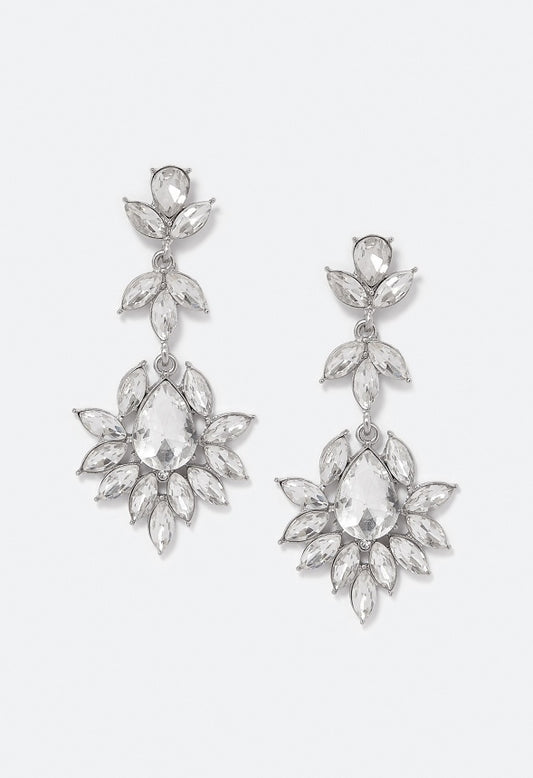 Elina Glass Stones Floral Drop Earrings Crystal/ Silver