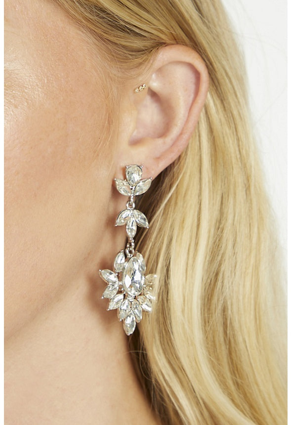 Elina Glass Stones Floral Drop Earrings Crystal/ Silver