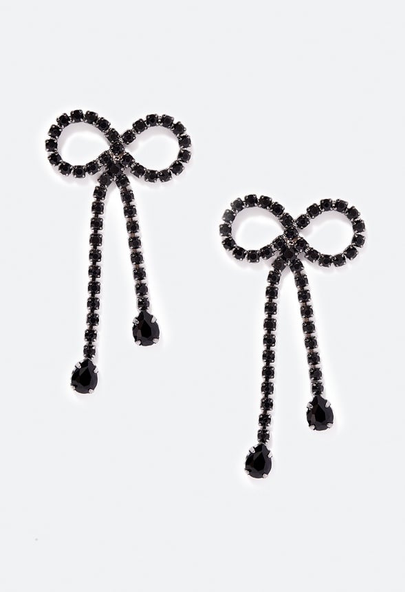 Skye Glass Stones & Teardrop Bow Stud Earrings Jet/ Gunmetal