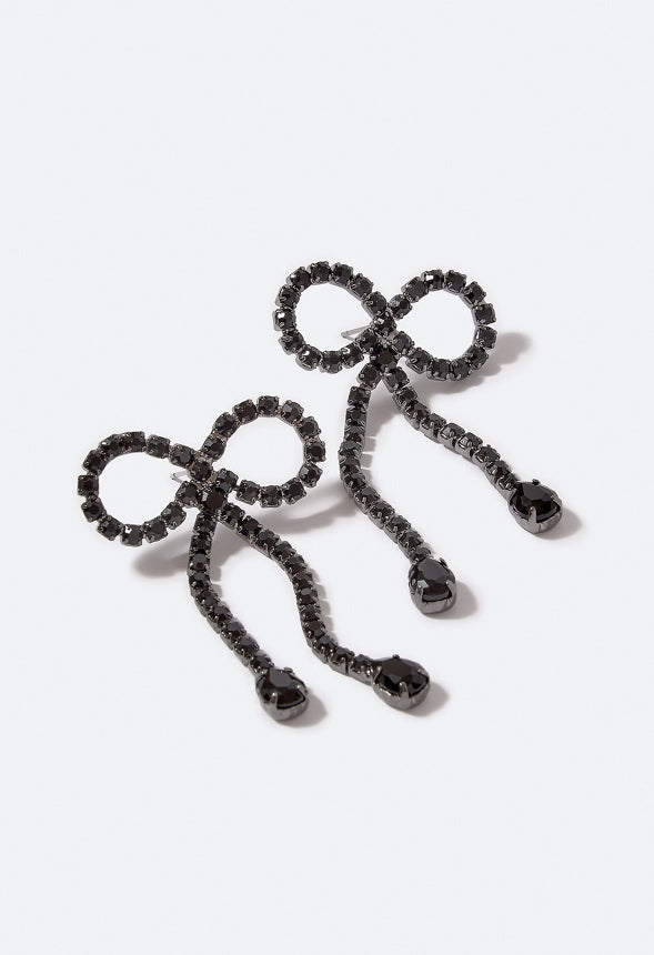 Skye Glass Stones & Teardrop Bow Stud Earrings Jet/ Gunmetal