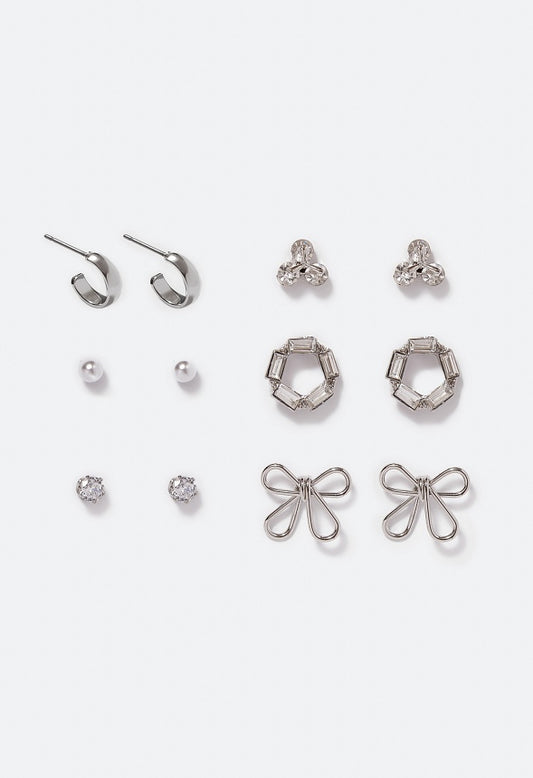 6-Pair Pack Aya Cubic Zirconia Stud Earrings Crystal/ Silver