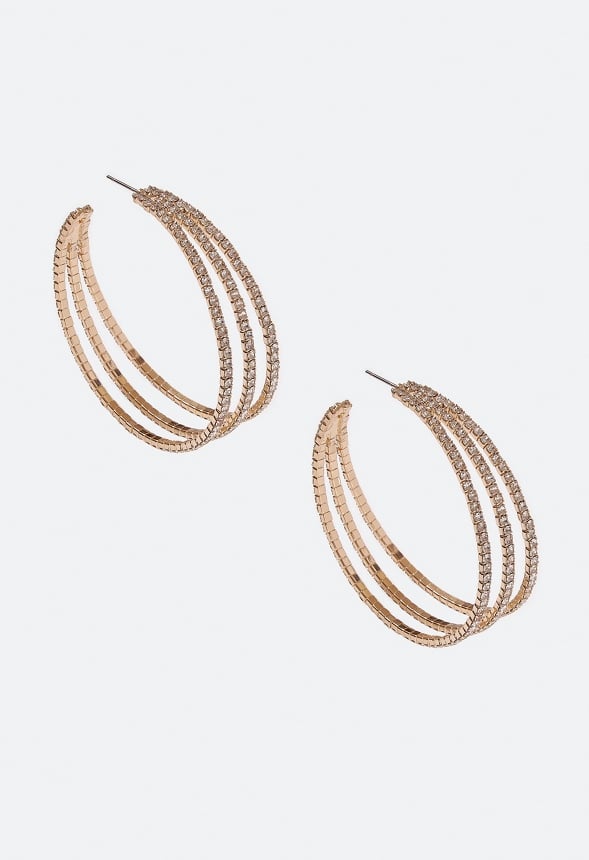 Aliya Rhinestone Triple Hoops Earrings Crystal/ Gold
