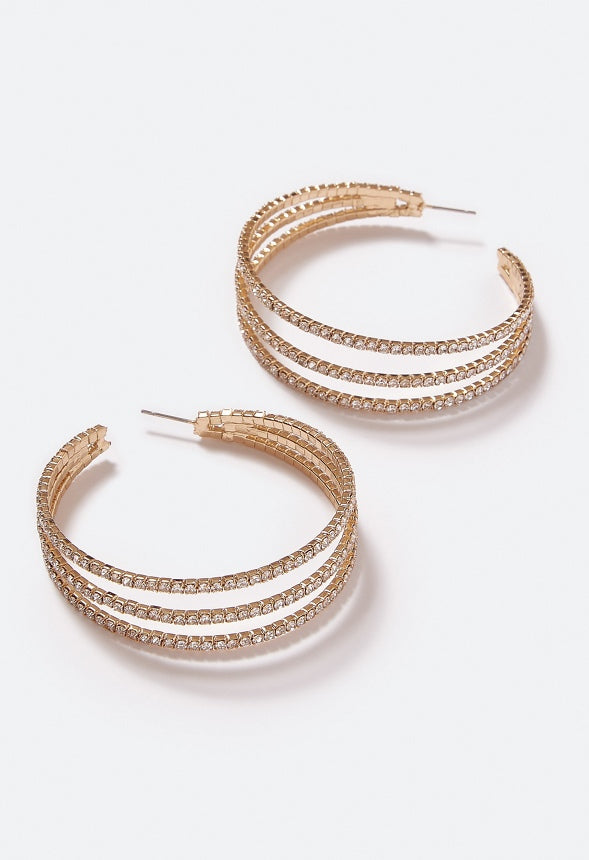 Aliya Rhinestone Triple Hoops Earrings Crystal/ Gold