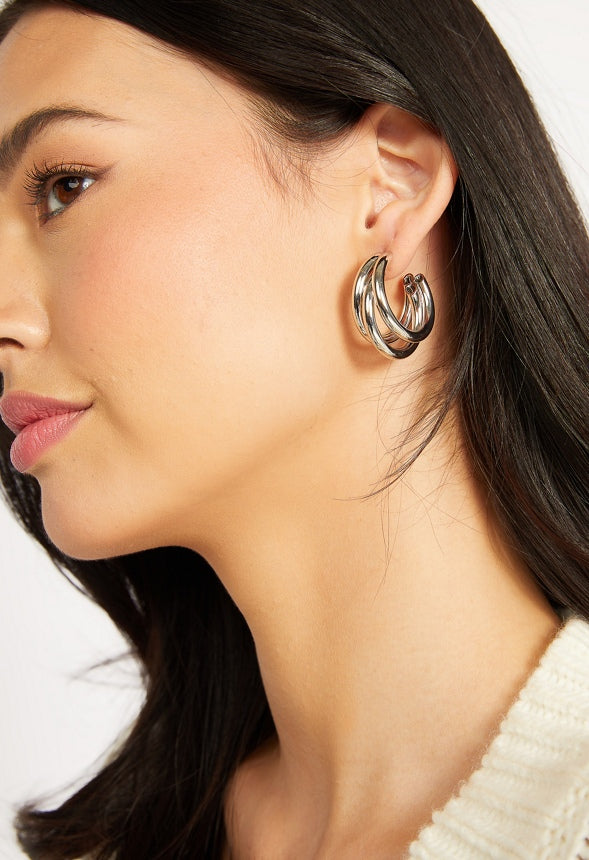 3-Pair Pack Livia Metal Mix Earrings Silver