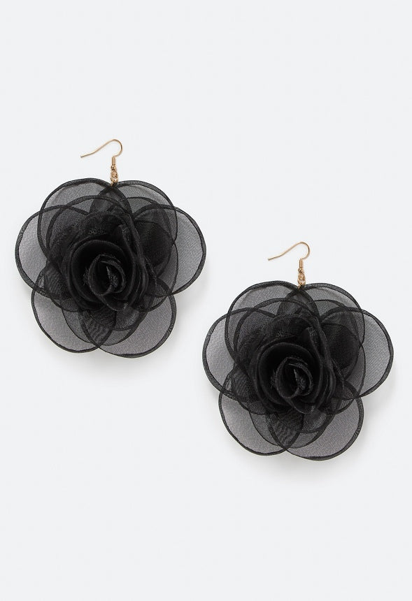 Della Organza Flower Drop Earrings  Black