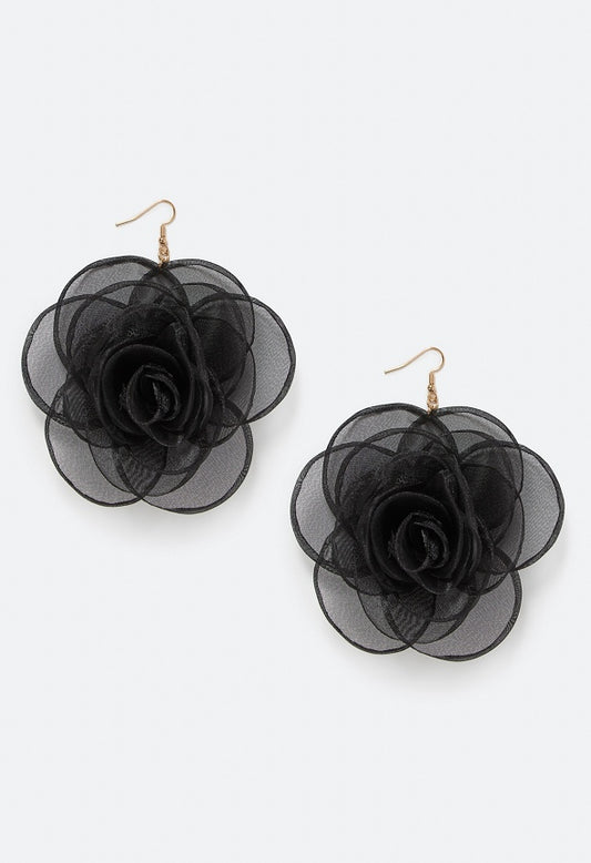Della Organza Flower Drop Earrings  Black